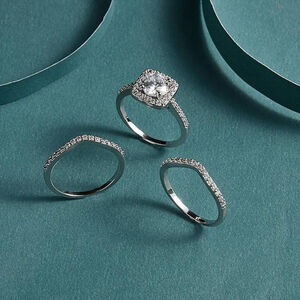 18K White Gold Plated Cubic Zirconia Two in-One Halo Wedding Engagement Ring 9